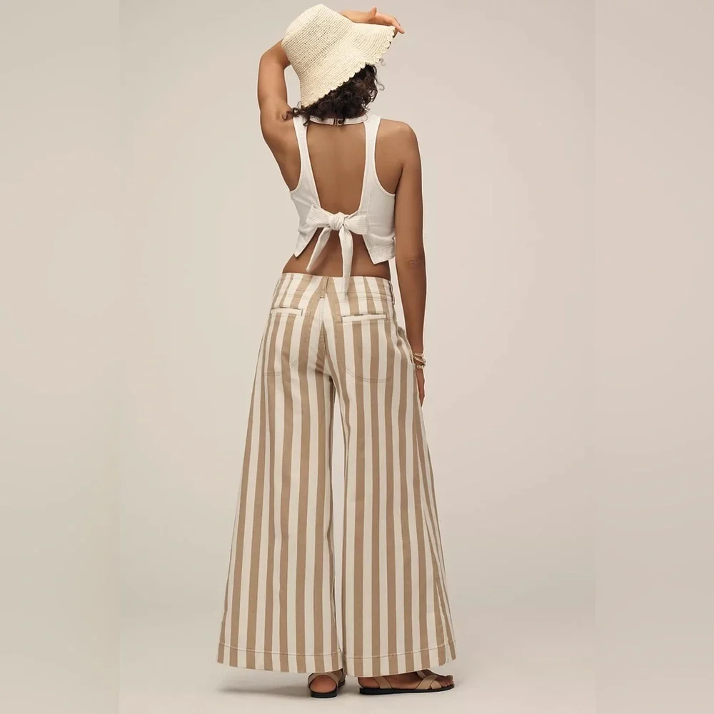 NWT! Anthropologie White & Beige Stripe Maeve High-Rise Wide-Leg Jeans 🔎 - Picture 5 of 5